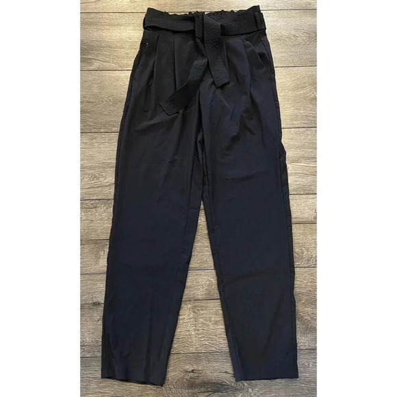 Athleta Skyline Pants Paperbag Waist Tie Pleats Black Size 0 - Picture 1 of 6